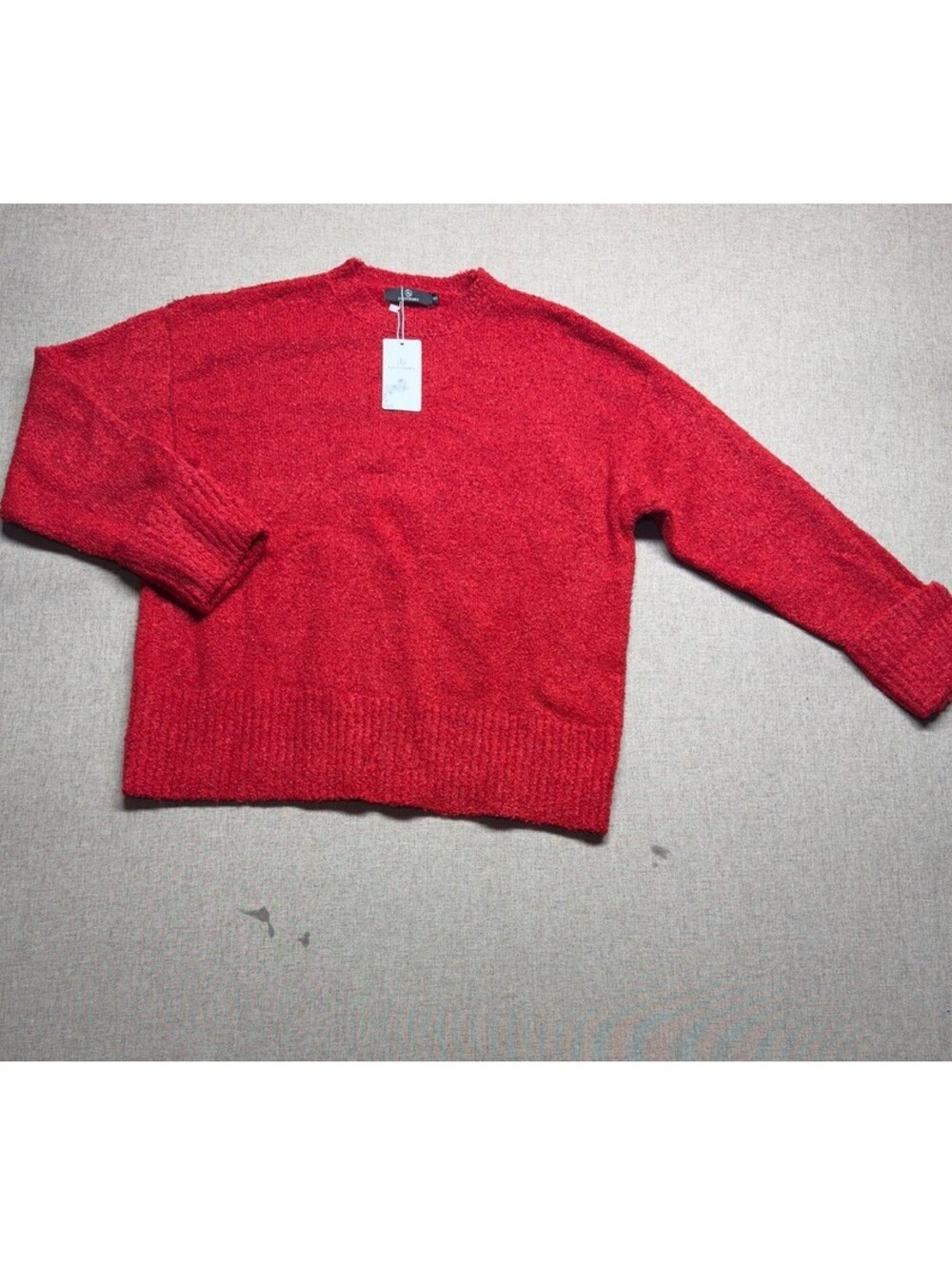 Lillusory Womens S Red Boucle Knit Oversized Sweater Crewneck NWT Cozy Pullover